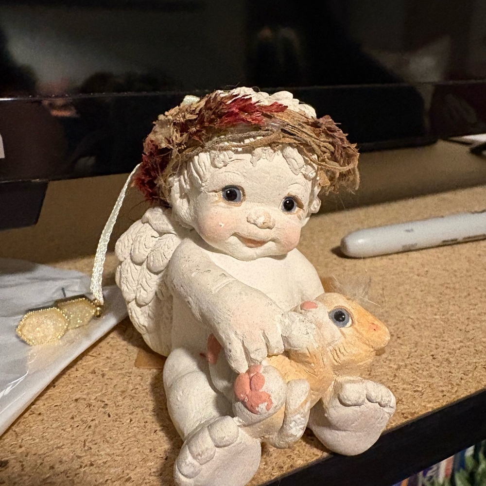 Cherubic Angel Figurine with Bunny